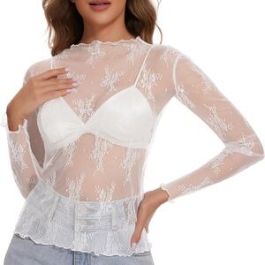Mesh long sleeve lace top